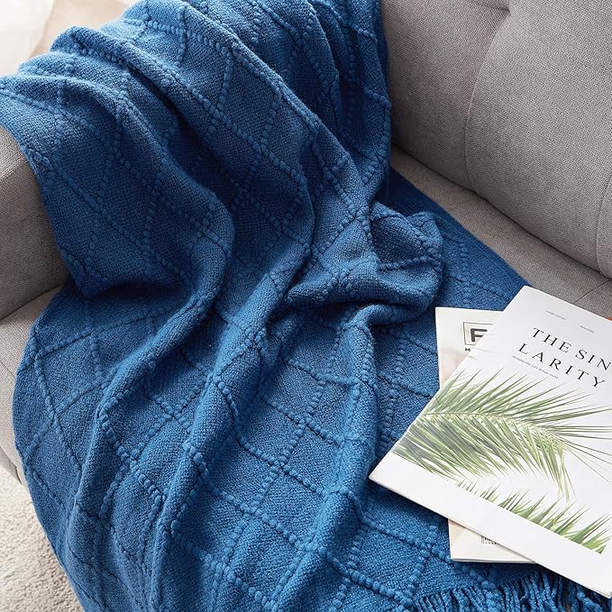 BOURINA Royal Blue Throw Blanket 60x80 Inches Throw Textured Solid Soft Sofa - Image 4