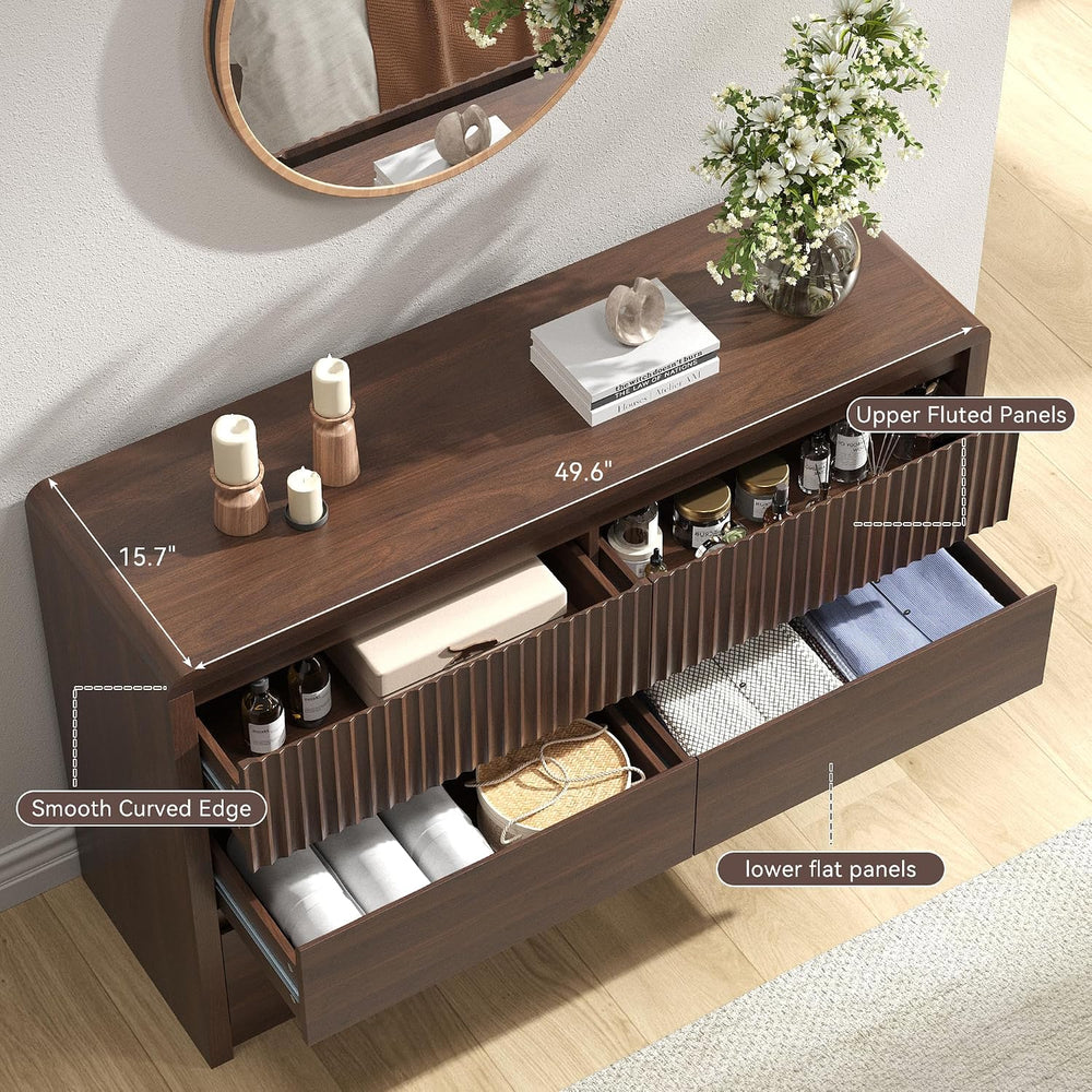 Fluted 6 Drawer Dresser for Bedroom, 50” Wide Dresser & Chest of Drawers ...