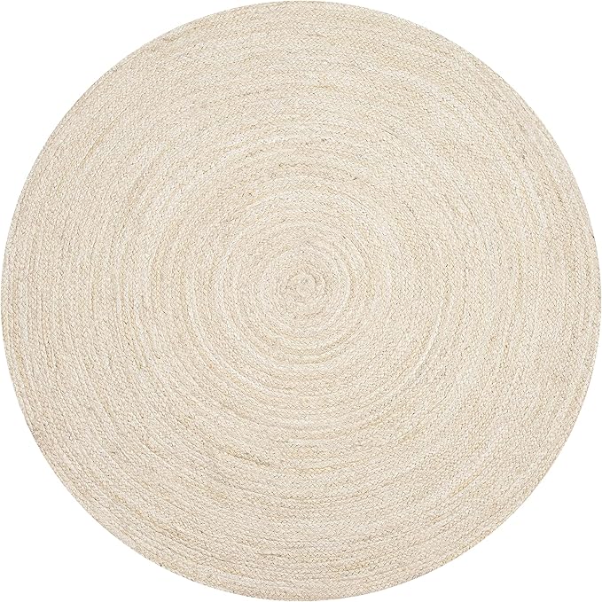 Hausattire Hand Woven Jute Braided Rug, 4’ Round – Off White, Reversible Boho - Image 9
