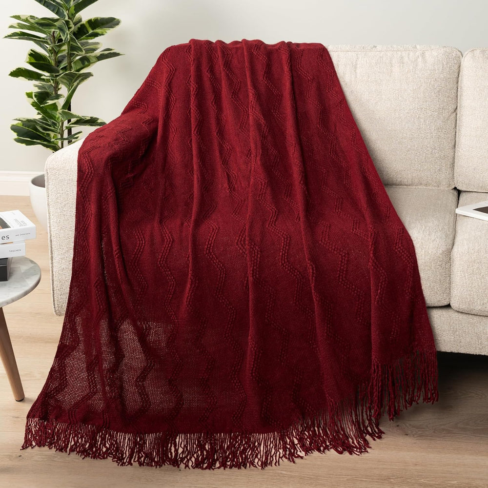 PAVILIA Maroon Red Knit Throw Blanket, Soft Knitted Farmhouse, 60x80