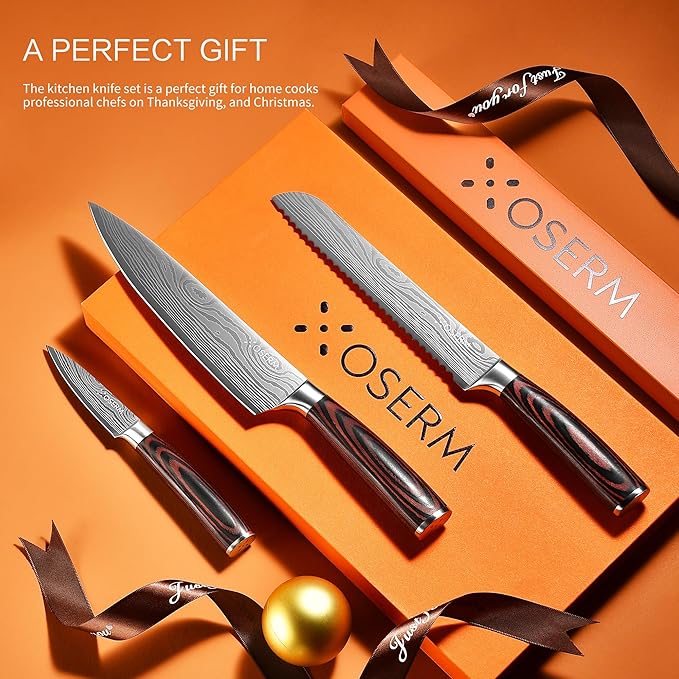 Kitchen Knife Set, Razor Sharp High Carbon Steel Knives Set, Gift Ready Knife