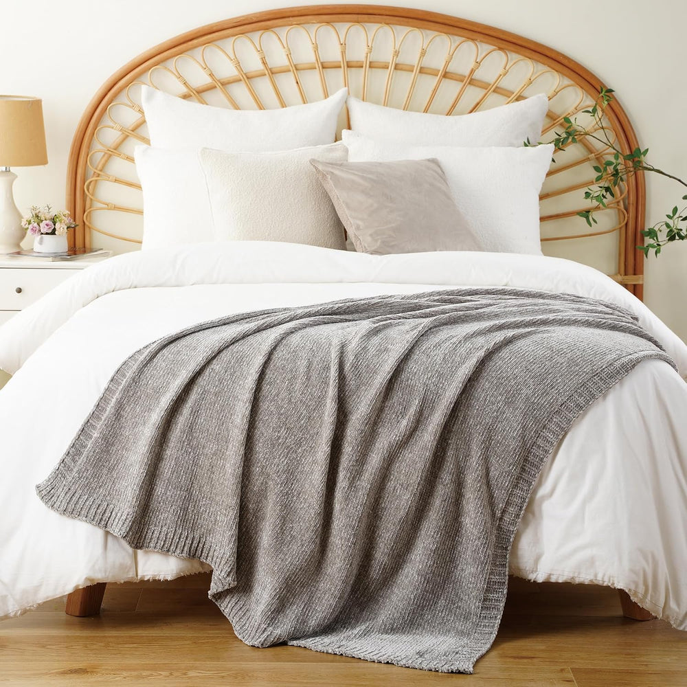 Chenille Throw Blanket for Couch Sofa, Light Grey Throw Blanket 51"x67&q...