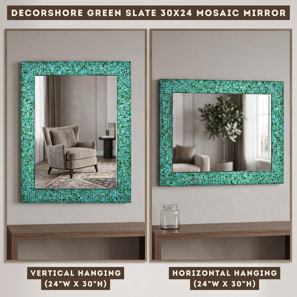 30" x 24" Handmade Mosaic Glass Wall Mirror, Decorative Framed Acce...