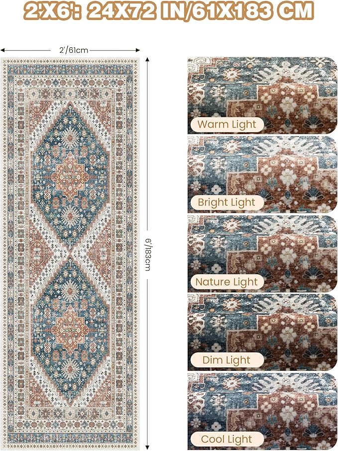 Runner Rug 2x6, Ultra-Thin Entryway Rug Non Slip Washable Rugs - Image 2