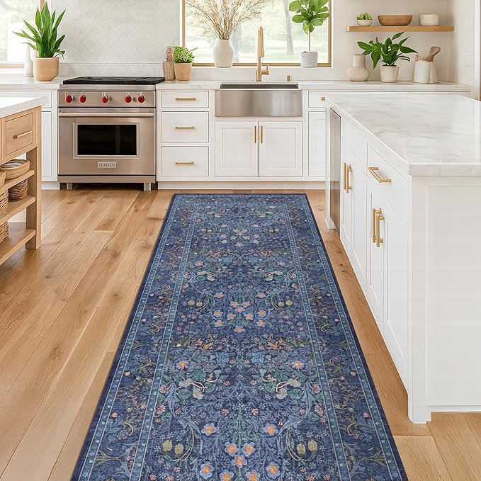 Dark Blue 2x8 Kitchen Runner Rugs - 8ft Long Machine Washable Hallway Runner - Image 6