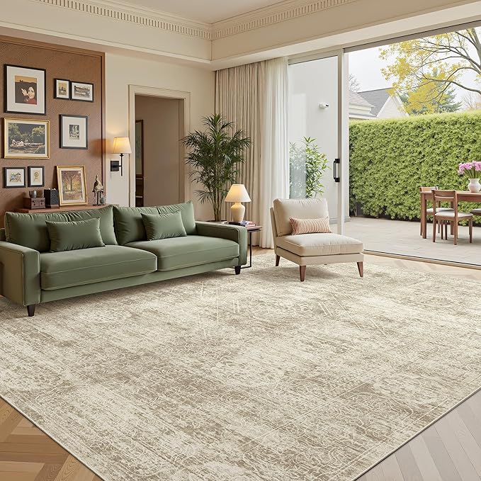 Madane 9x12 Area Rugs for Living Room, Soft Vintage Beige Area Rug - Image 4