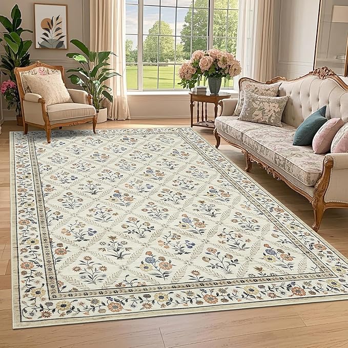 Large Entryway Rug 3x5 Floral Washable Area Rugs Vintage Soft Non-Slip Small - Image 2