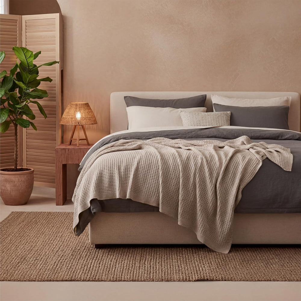 Bedsure 100% Cotton Blanket, Waffle Weave, Queen Size, Khaki Brown, 90"x...