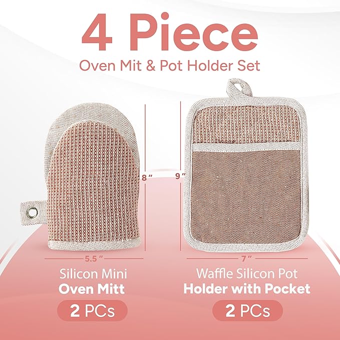 Casa Platino Cute Oven Mitts & Pot Holders, 4-Piece – Oven Mitts Heat Resistant - Image 2