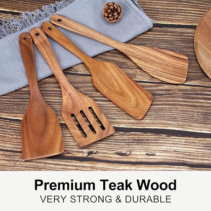 Best Non Toxic Wooden Spatula for Cooking Utensils Set Wood Spurtle Flat - Image 5
