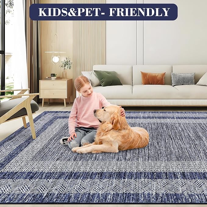 GarveeHome 8x10 Large Washable Area Rug Modern Bordered Rug Distressed - Image 5