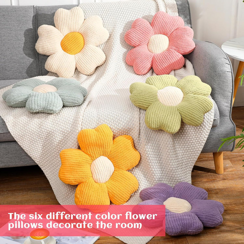 6 Pcs Flower Shaped Pillows, Daisy Floor Throw Pillows, Bright Color