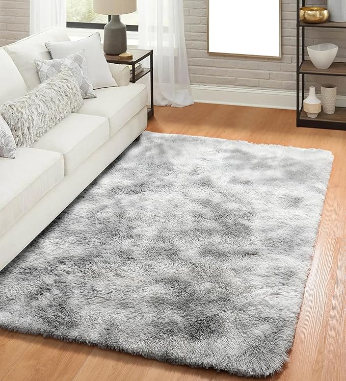 ONASAR Area Rugs for Bedroom Living Room, 4x6 Tie-Dyed Light Grey Fluffy Shaggy - Image 9