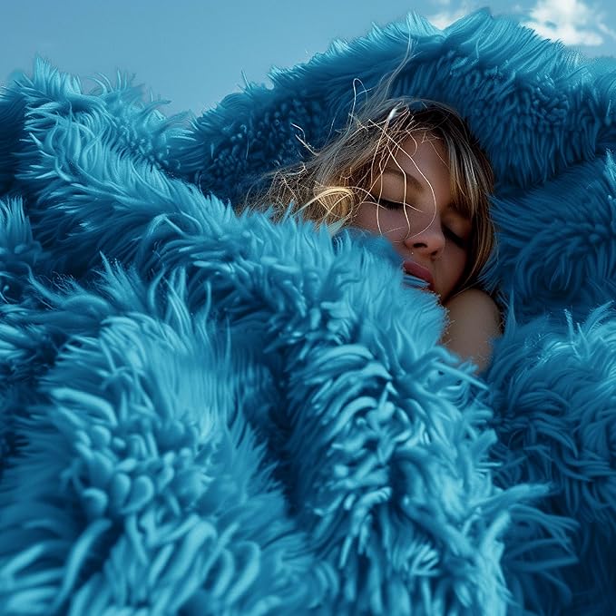 Bedsure GentleSoft Fuzzy Sherpa Faux Fur Twin Blanket Bright Blue Cozy Gifts - Image 8