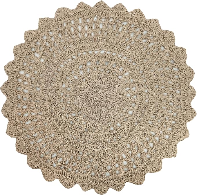 Hausattire Hand Woven Jute Crochet Rug, 3’ Round – Natural, Anti-Slip Accent - Image 3