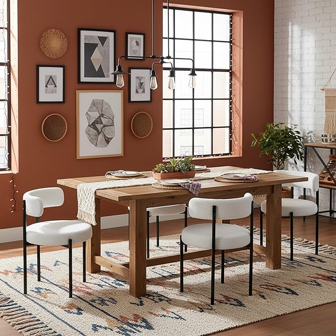Boucle Dining Chairs Set of 6, Mid Century Modern Dining Room Chairs with Bar...