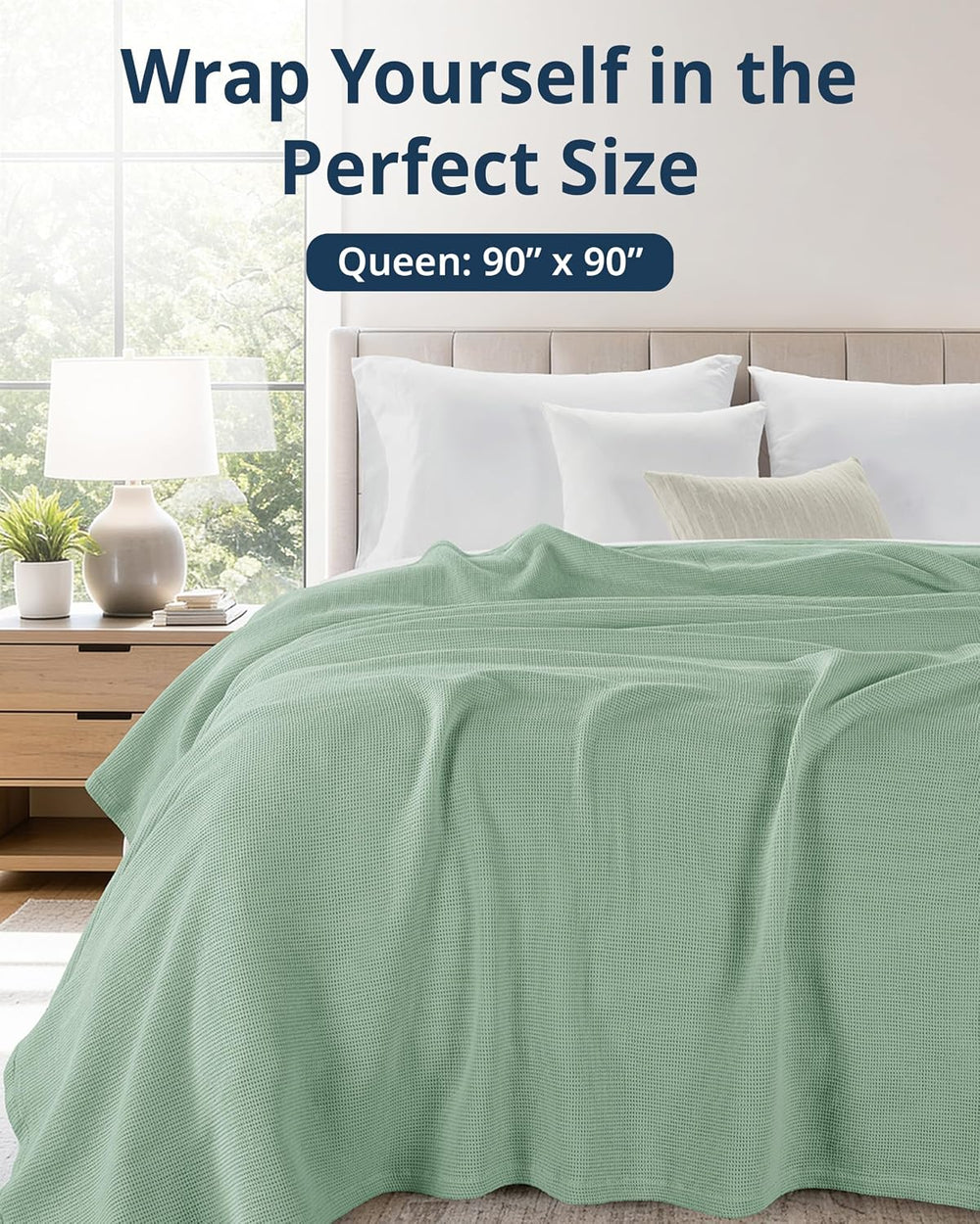 LANE LINEN Queen Blanket, 100% Cotton 300 GSM Lightweight - Sage Green