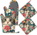 Cute Cat Oven Mitts and Pot Holders Set of 4, Blooming Colorful Flowers Kitchen by Unknown