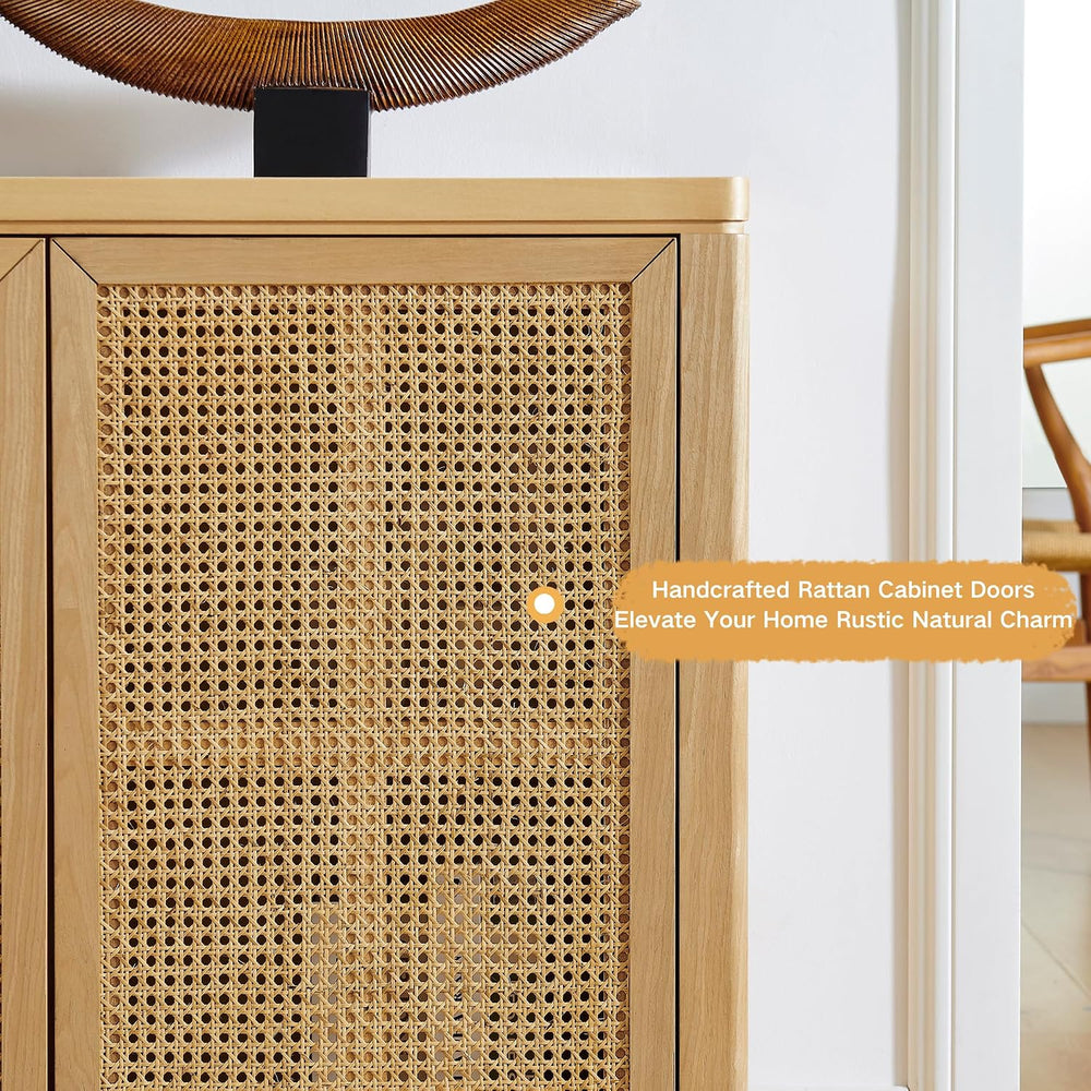 LKTART Small Sideboard Buffet Cabinet,Thin Kitchen Storage Cabinet with 2 Rat...