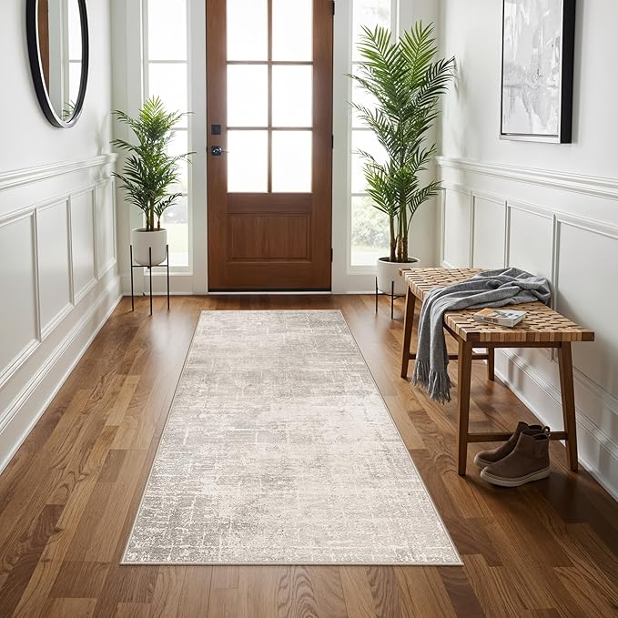 Washable 3x5 Kitchen Area Rug: Non-Slip Abstract Water-Resistant Entryway