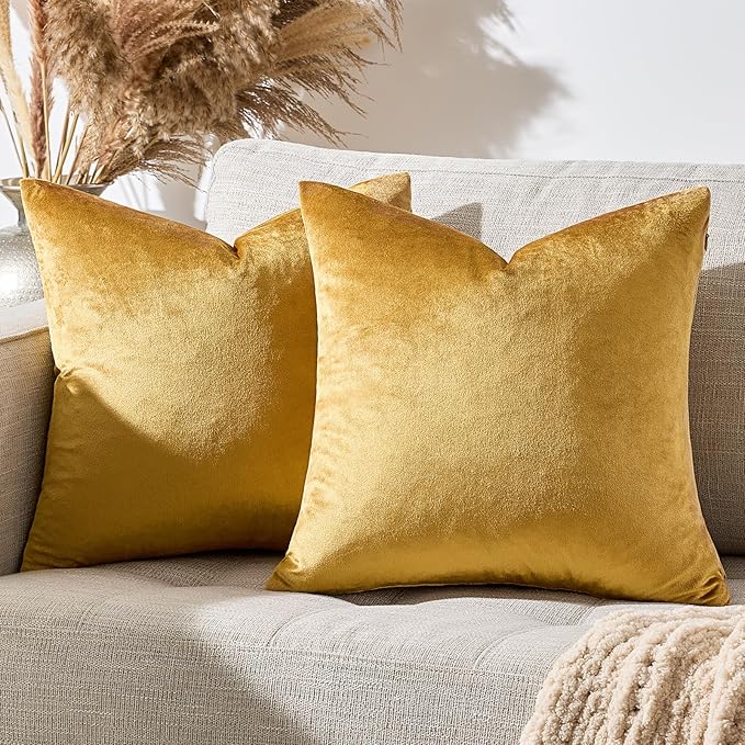 GIGIZAZA Golden Throw Pillow Covers 24x24 Decorative Velvet Cushion Covers Pack - Image 7