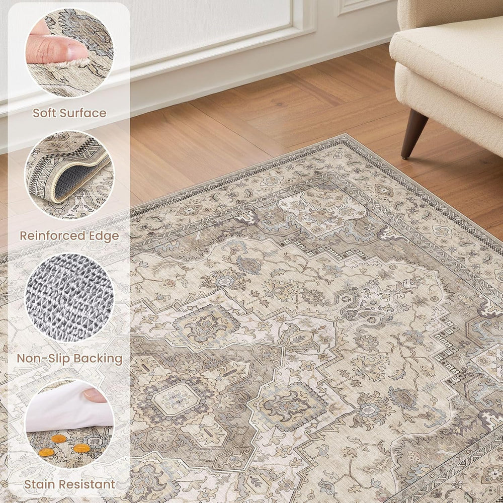 EIEIHOUSE 10x14 Area Rug Washable Vintage Rugs for Living Room Brown/Multi