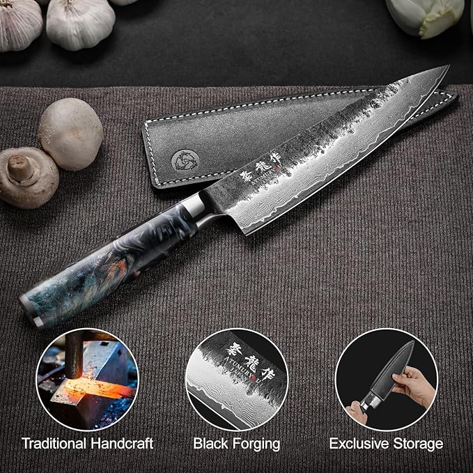 Japanese Chef Knife 8'', Hand Forged 67-Layer Damascus VG10 Core Kitchen Knife - Image 6