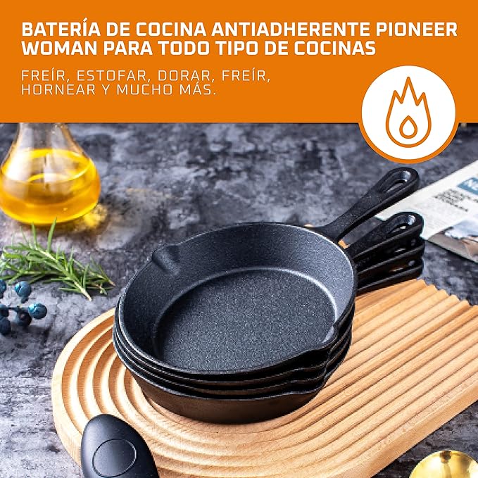 Bruntmor Cast Iron Frying Pan Set of 4-6x4 Inch Black Pre-Seasoned Skillets
