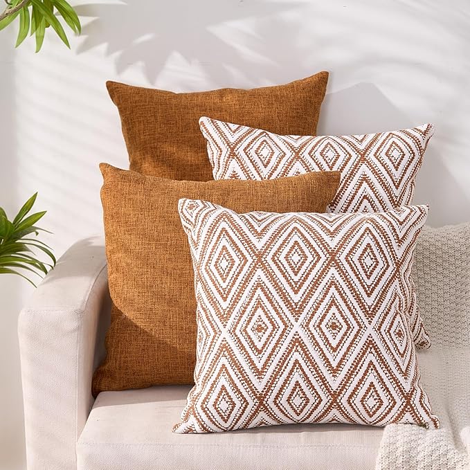 HPUK Decorative Throw Pillow Covers Set of 4 Geometric Design Linen Cushion by HPUK