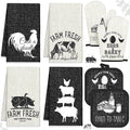 VitalCozy 8 Pcs Farm Animal Theme Kitchen Towels Pot Holders and Oven Mitt Set by VitalCozy