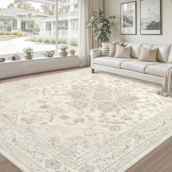Area Rugs 9x12 Living Room: Vintage Boho Neutral Washable Rug Indoor Soft Large - Image 9