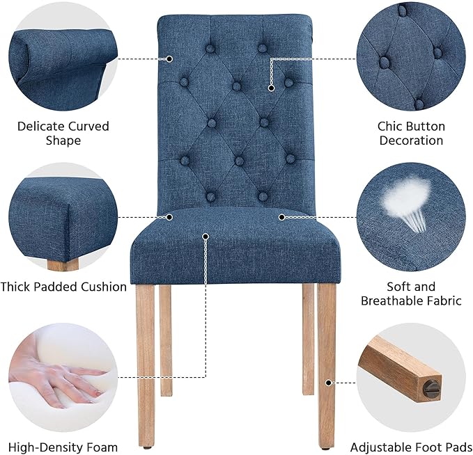 Yaheetech Dining Chairs Set of 4 Fabric Upholstered Dining Room Chairs with B...