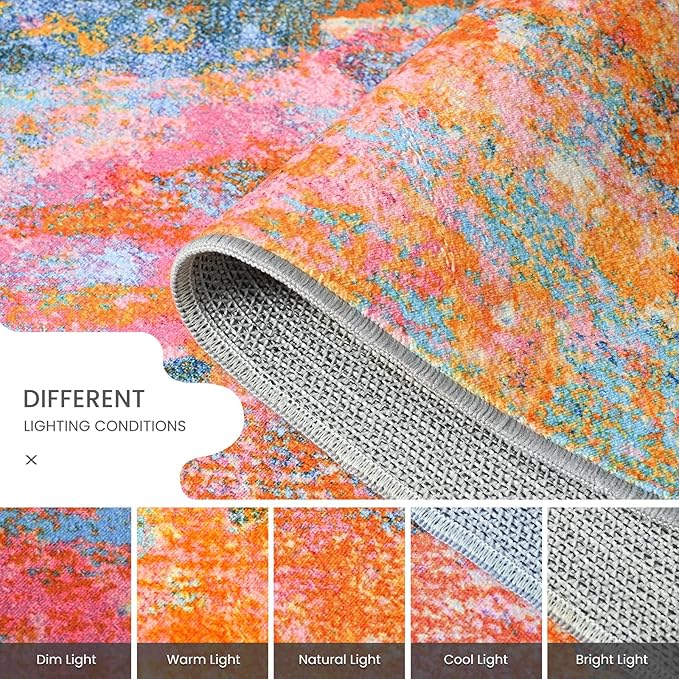 Entrance Rugs Indoor 2x3 Colorful Entry Rug Washable Abstract Rainbow Small - Image 6