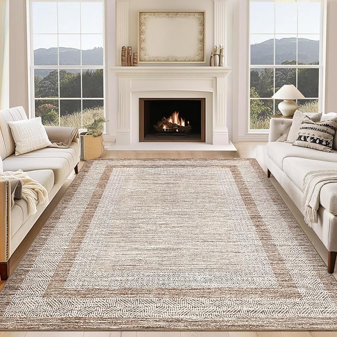 GarveeHome 9x12 Large Modern Brown Area Rug Distressed Bordered Rug Soft Non - Image 7