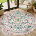 Round Area Rug for Living Room: 4 ft Floral Washable Circle Rug Soft Boho by PLHXFRSoftAreaRugs