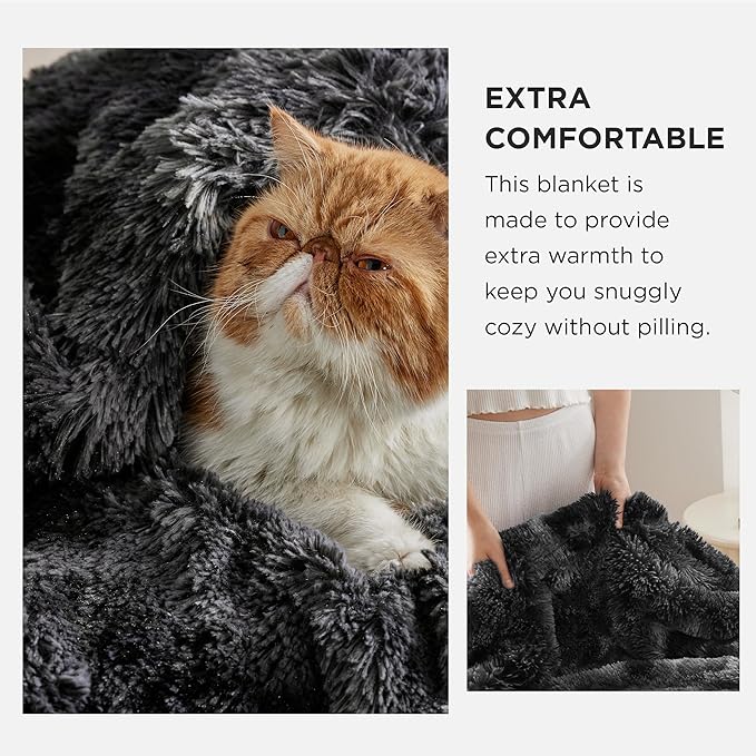 Bedsure GentleSoft Fuzzy Sherpa Faux Fur Twin Blanket Tie Dye Black Cozy Gifts - Image 3