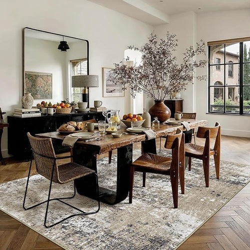 6x9 Abstract Area Rug Brown Washable Modern Neutral Living Room Carpet Non Slip - Image 2