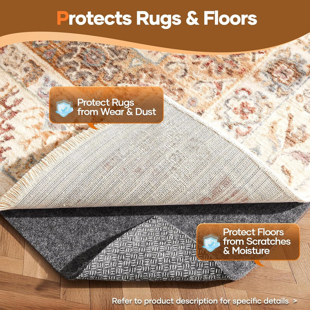 Veken Non Slip Cushioned Rug Pad Gripper, Felt and Silicone Backing, 3 x 8 Ft, 1/4" Thick Runner Carpet Liner Protector Mat for Area Rugs and Hardwood Floors, Keep Rugs Safe and in Place