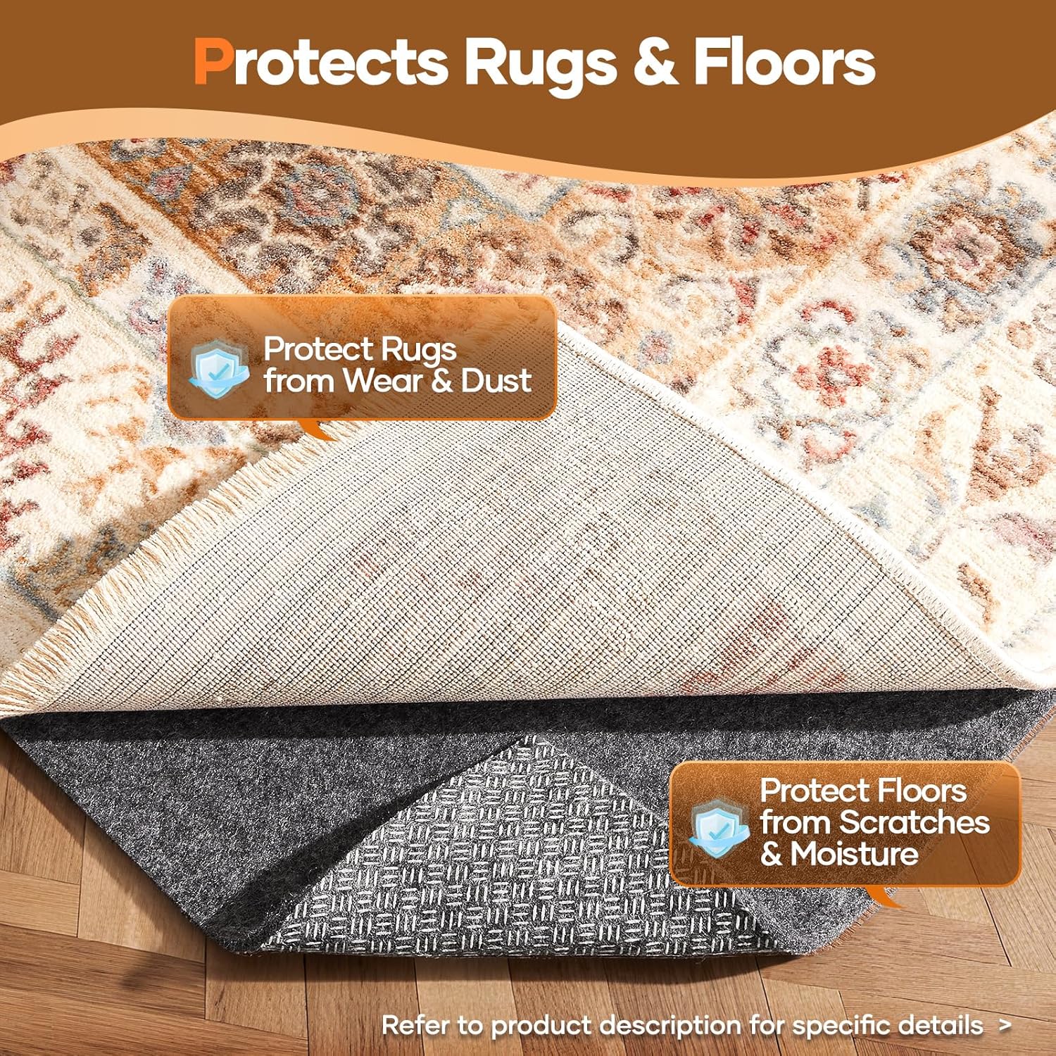 Veken Non Slip Cushioned Rug Pad Gripper, Felt and Silicone Backing, 3 x 8 Ft, 1/4" Thick Runner Carpet Liner Protector Mat for Area Rugs and Hardwood Floors, Keep Rugs Safe and in Place