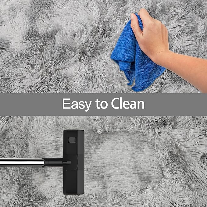 Super Soft Fluffy Living Room Area Rug 2x5 ft Tie-Dyed Light Grey Shaggy Furry - Image 7