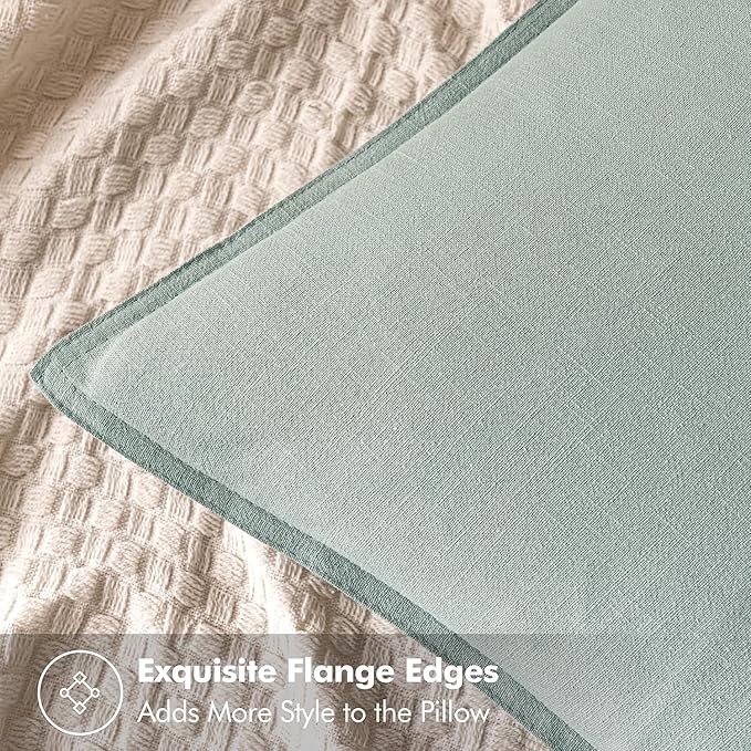 MIULEE Decorative Linen Pillow Covers 18x18 Inch Aqua Green ​Boho Farmhouse​ - Image 2