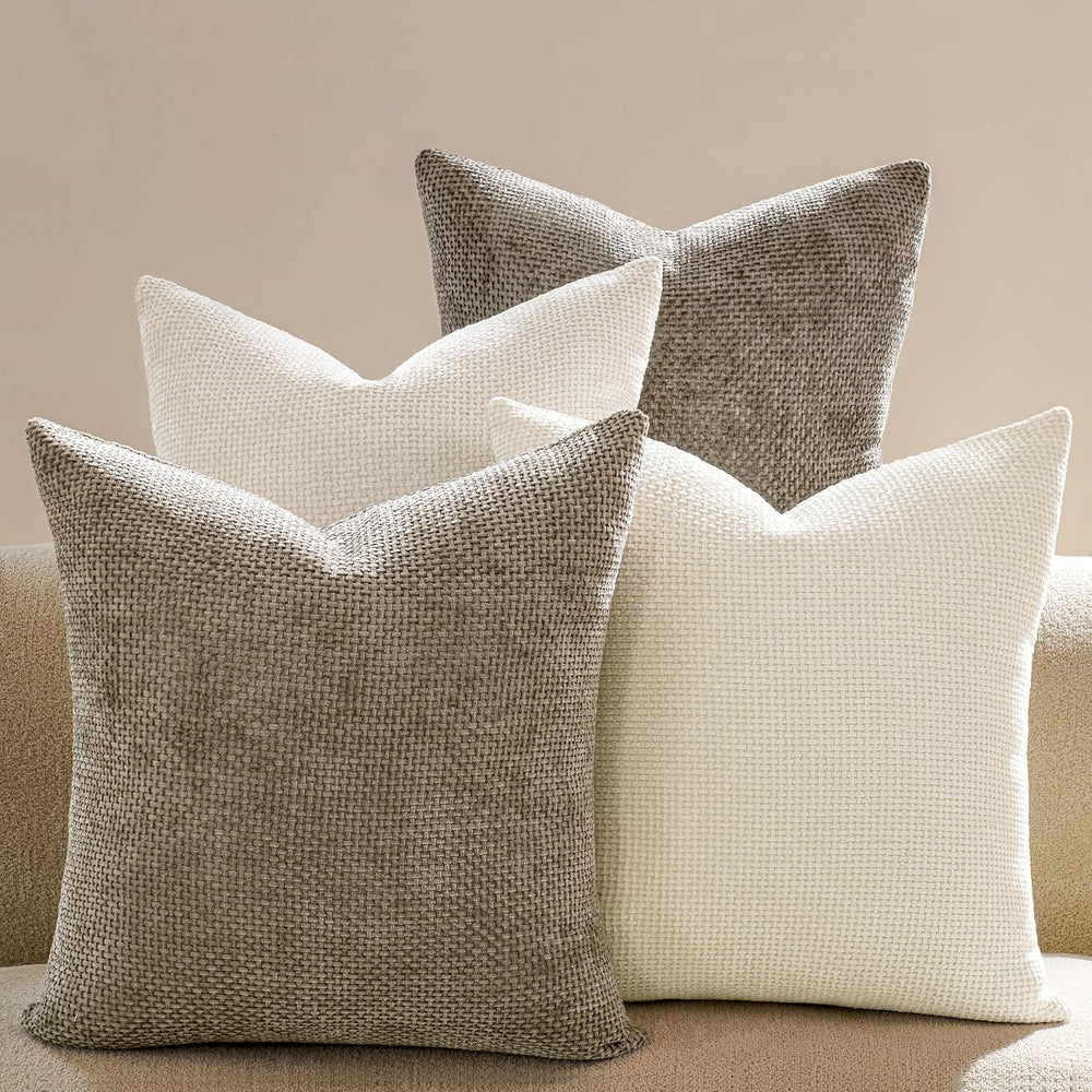 Couch Throw Pillow Covers 18x18 Inch Pack of 4 Neutral Light Brown Soft Decor...