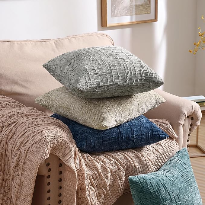 decorUhome Neutral Grey Chenille Throw Pillow Covers 16x16 Set of 2 Textured - Image 6