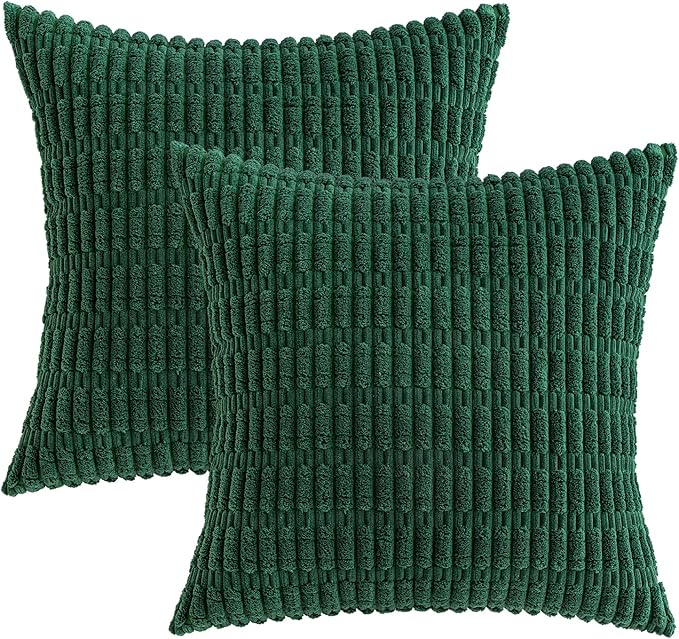 MIULEE Pack of 2 Dark Green Corduroy Decorative Pillow Covers 18x18 Inch Soft - Image 6