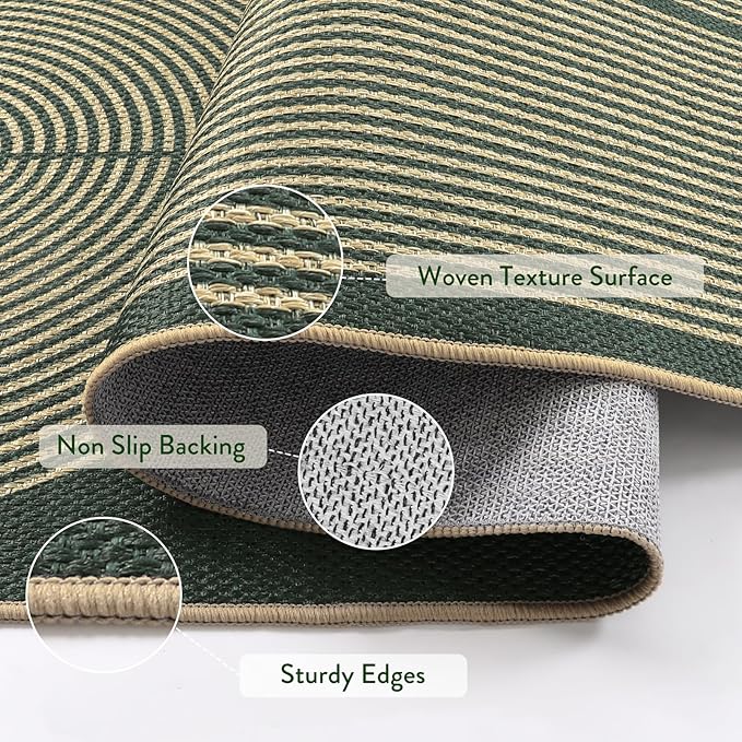 Lahome Enfys Modern Rainbow Easy Jute Indoor Outdoor Rugs, 5x7 Dark Green Rug - Image 4