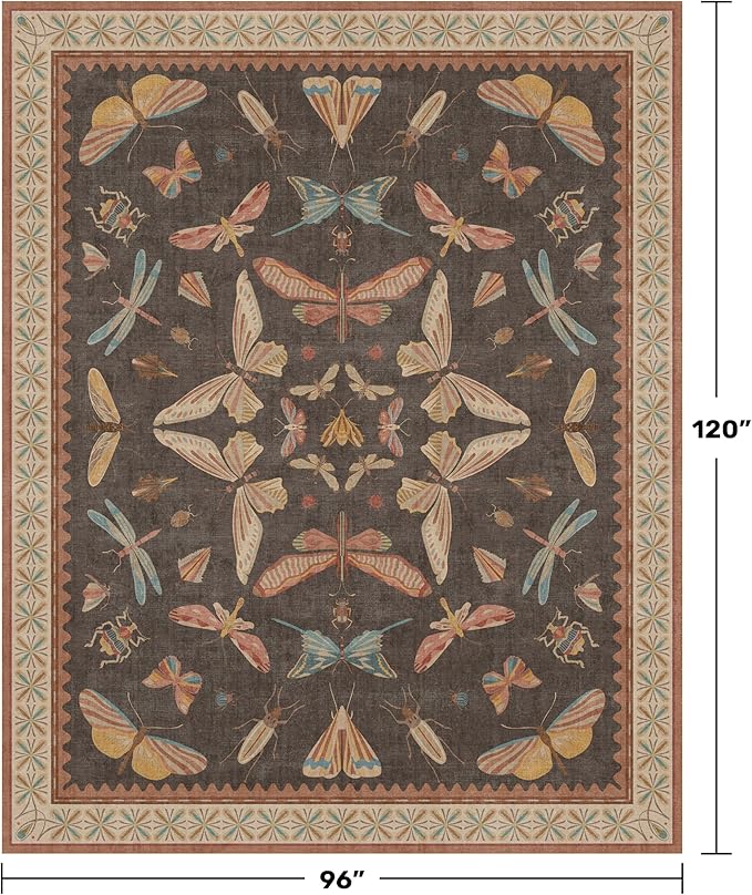 Brown Large 8x10 Living Room Area Rug, Unique Washable Insect Rugs - Image 2