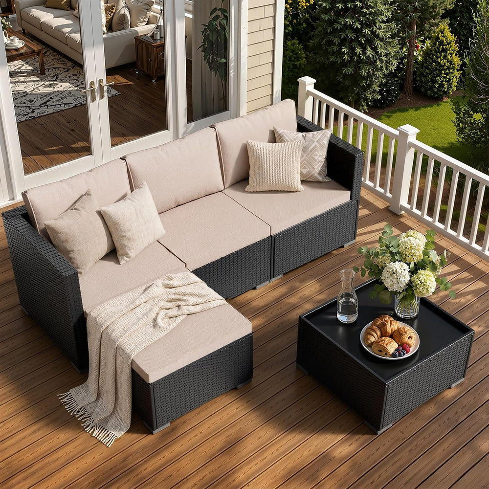 Skyfish Patio Furniture Set - Wide Armrests - All-Weather 5 Piece Outdoor Wic...