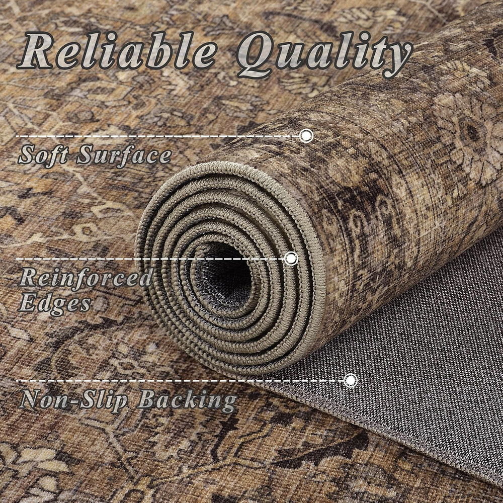 Schweek 10x14 Washable Area Rug Brown Neutral Vintage Distressed Large Rugs