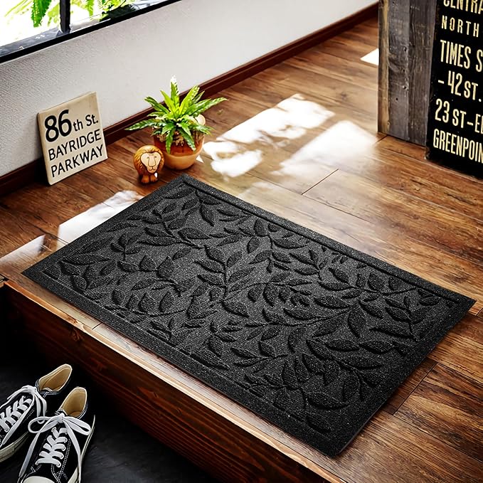 Black Leaves Outdoor Indoor Entrance Doormats, Absorbent Durable Heavy Duty - Image 4