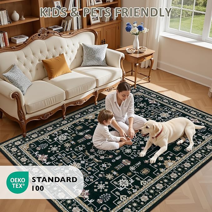 Area Rugs 9x12 Living Room Rug: Washable Rug Soft Vintage Boho Medallion Carpet - Image 9